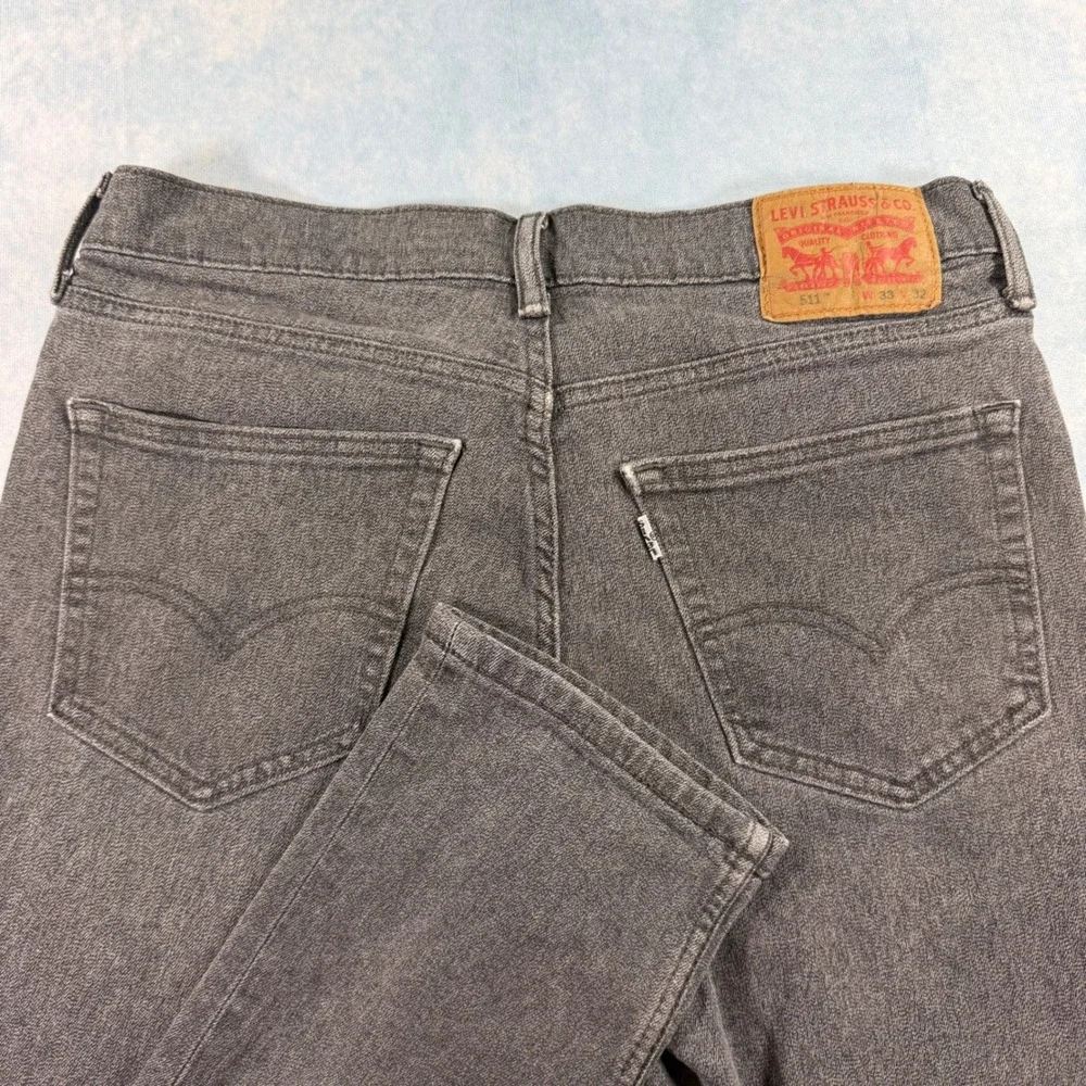 Levi's 511 Slim Fit Jeans Mens 33x32 Grey Excellent Zip Fly Stretch Denim